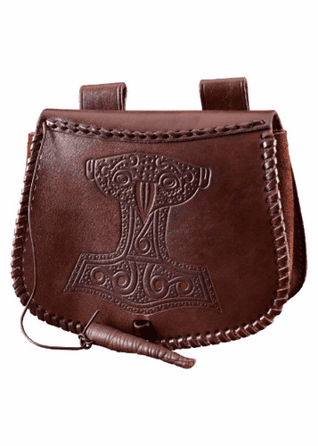 Leather Bag With Embossed Thor's Hammer and Belt Loops