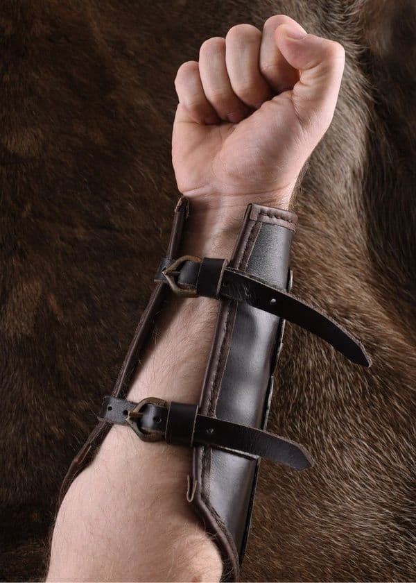 Leather Bracer with Steel Strips