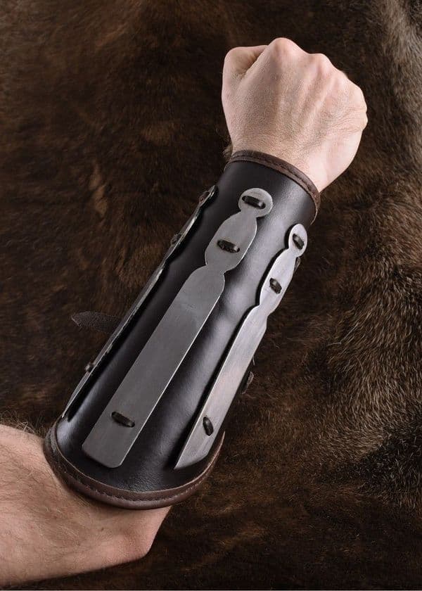 Leather Bracer with Steel Strips