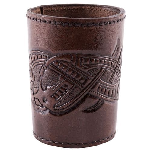 Leather Embossed Dice Shaker with Dragon Motif, Jelling Style