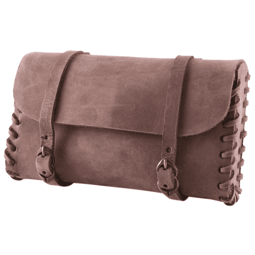 Leather Pouch Two Buckles and Belt Loops, Brown