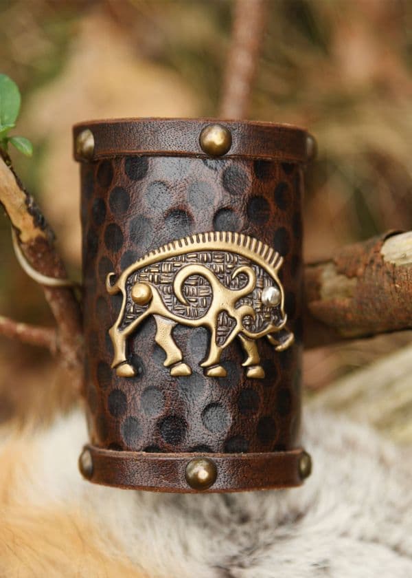 Leather Wrist Guard with Celtic Wild Boar Motif
