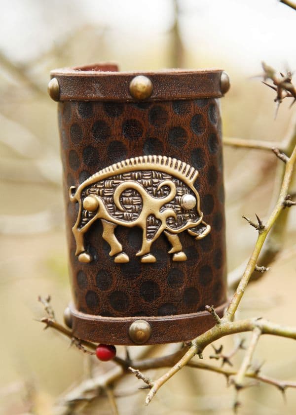Leather Wrist Guard with Celtic Wild Boar Motif