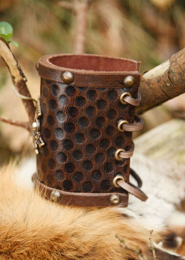 Leather Wrist Guard with Celtic Wild Boar Motif