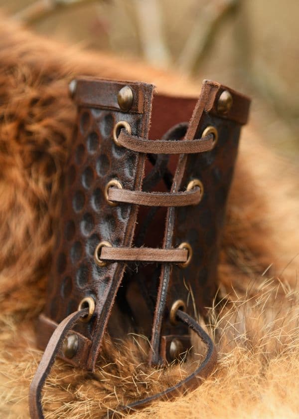 Leather Wrist Guard with Celtic Wild Boar Motif