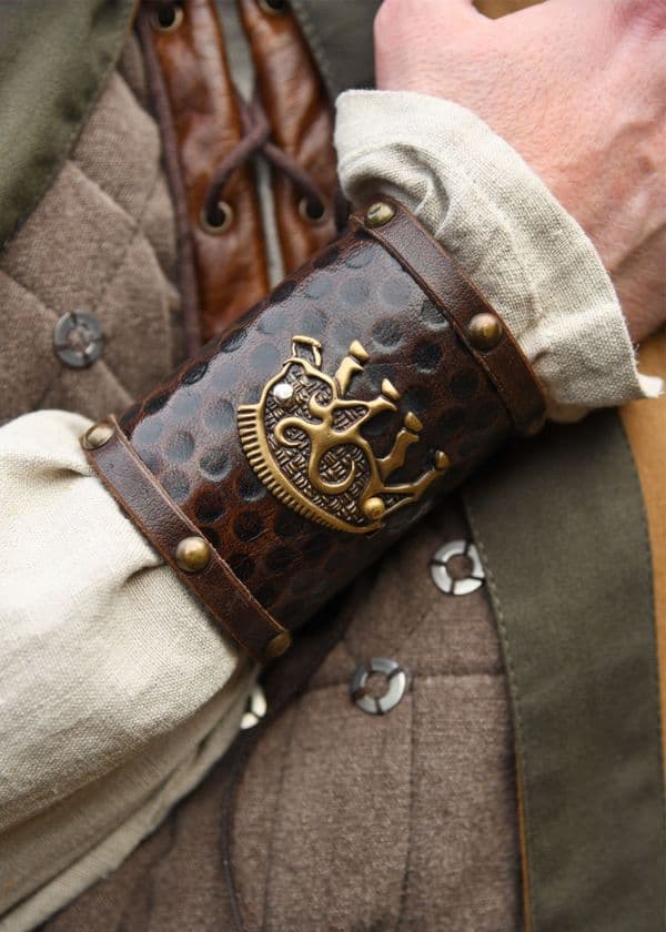 Leather Wrist Guard with Celtic Wild Boar Motif