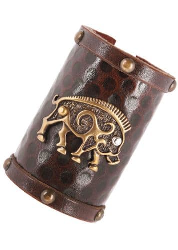 Leather Wrist Guard with Celtic Wild Boar Motif