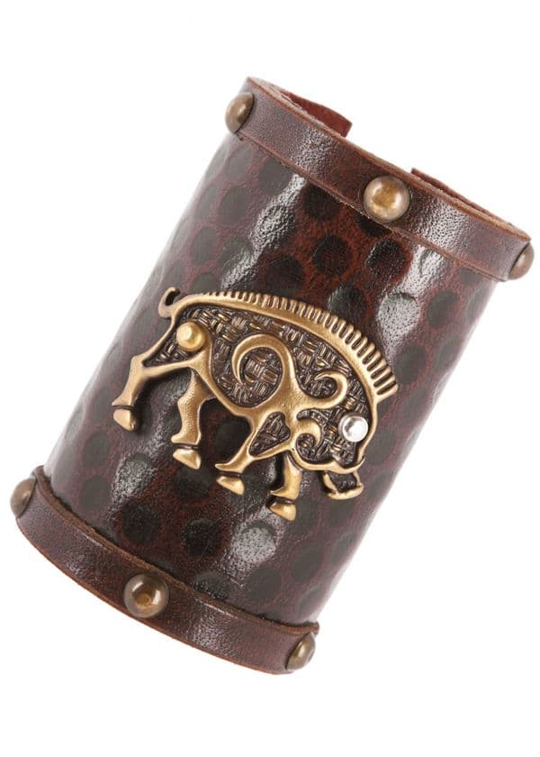 Leather Wrist Guard with Celtic Wild Boar Motif