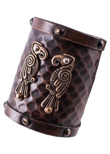 Leather Wrist Guard with Norse Ravens- Hugin and Munin