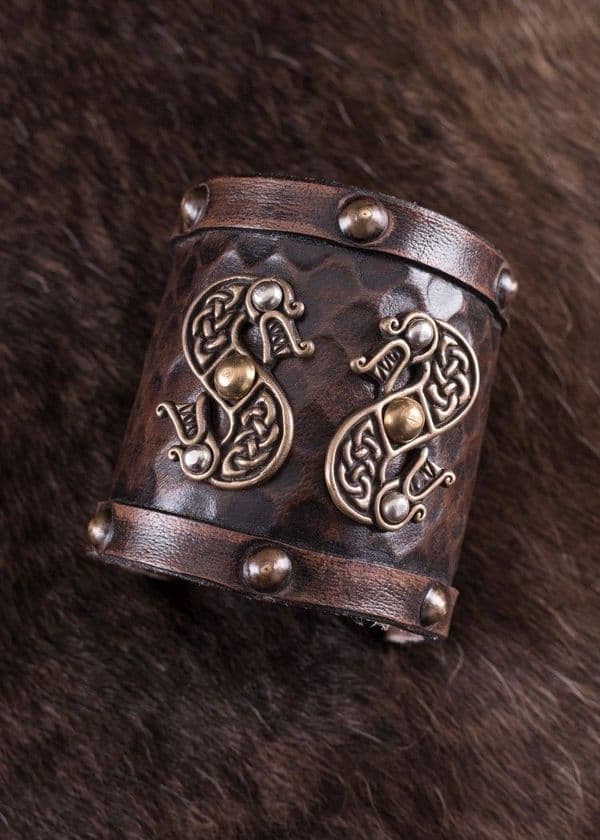 Leather Wrist Guard with Two-Headed Dragons
