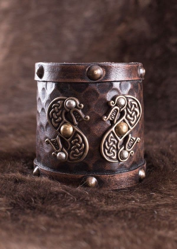 Leather Wrist Guard with Two-Headed Dragons