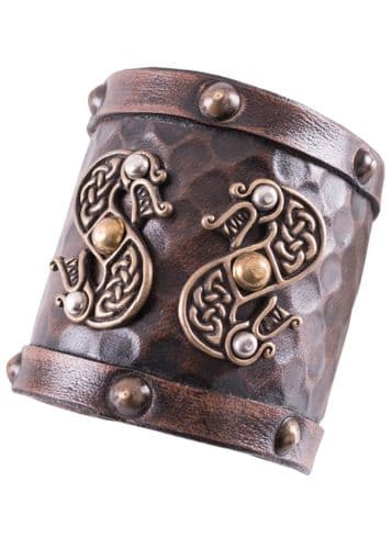 Leather Wrist Guard with Two-Headed Dragons