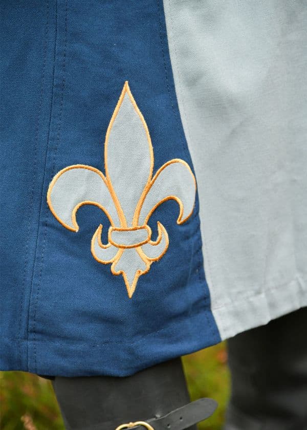 Lined Medieval Tabard with Lily, Mi-Parti, Blue - Blue-Grey