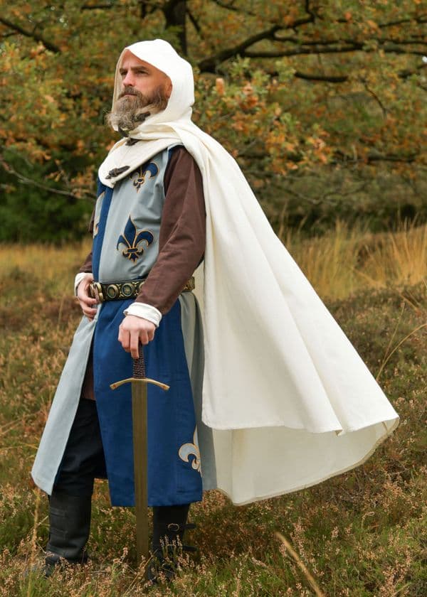 Lined Medieval Tabard with Lily, Mi-Parti, Blue - Blue-Grey