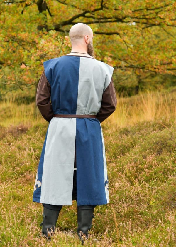 Lined Medieval Tabard with Lily, Mi-Parti, Blue - Blue-Grey