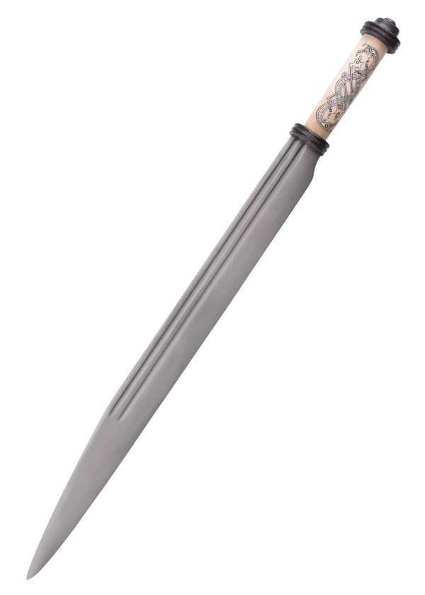 Long  Viking Seax Knife, Bone Handle with Norse Motif in Jellinge Style, 10th c.