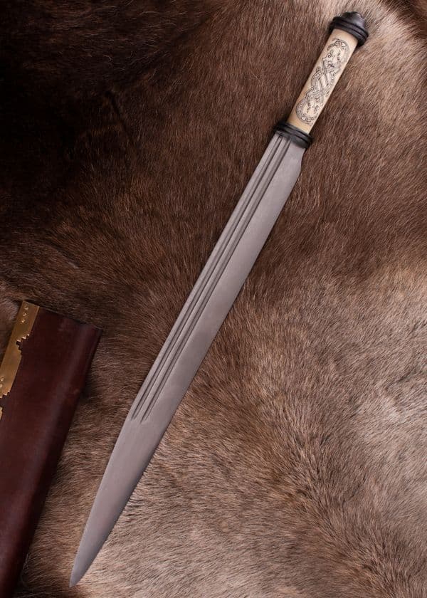 Long  Viking Seax Knife, Bone Handle with Norse Motif in Jellinge Style, 10th c.