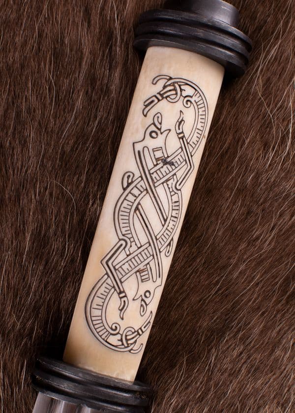 Long  Viking Seax Knife, Bone Handle with Norse Motif in Jellinge Style, 10th c.