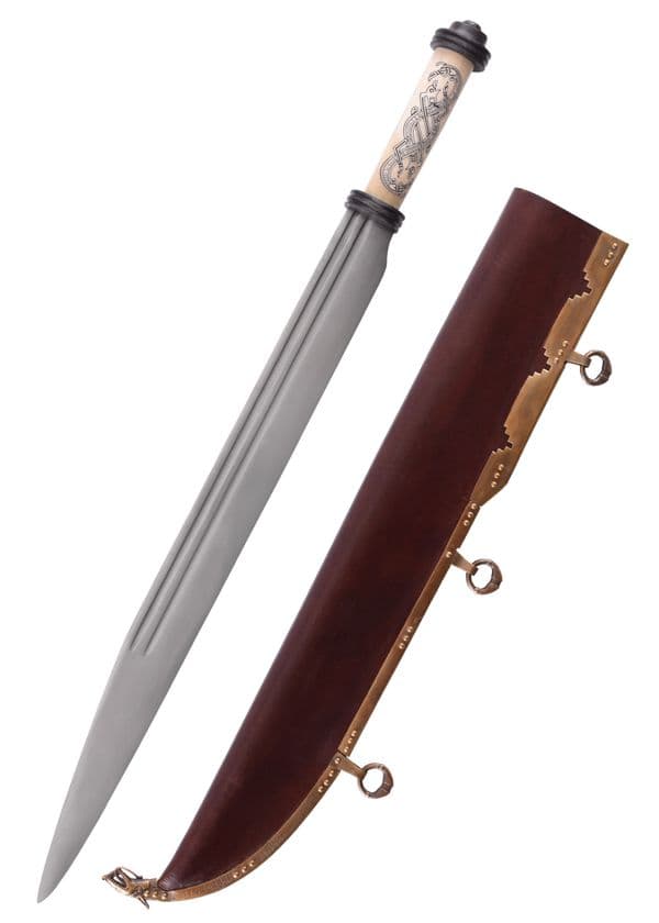 Long Viking Seax Knife, Bone Handle with Norse Motif in Jellinge Style, 10th c.