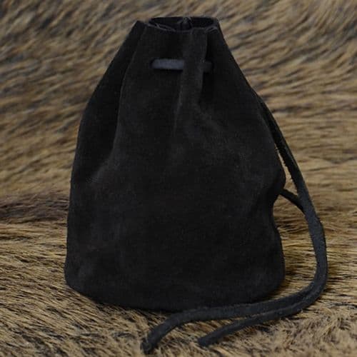 Medieval Leather Pouch, Suede, Black