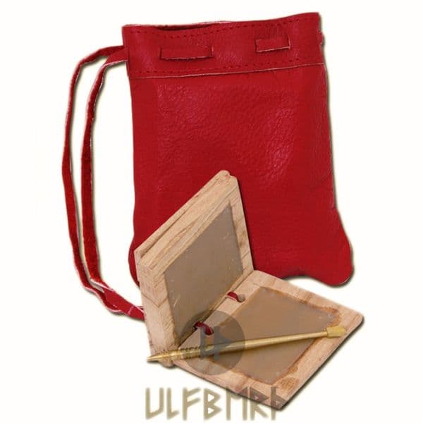 Medieval Wax Writing Tablet with Brass Stylus in Leather Bag