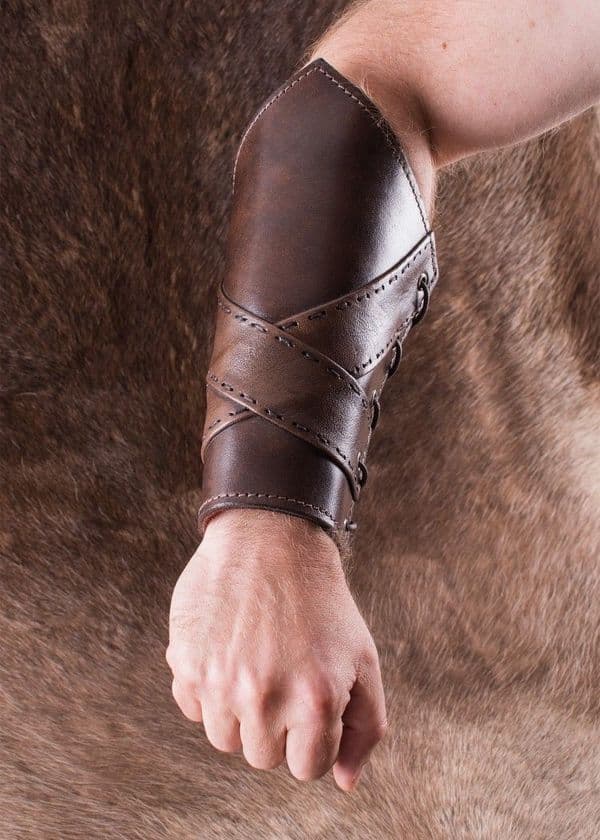 Padded Leather Bracers with Cross Banding (Pair)