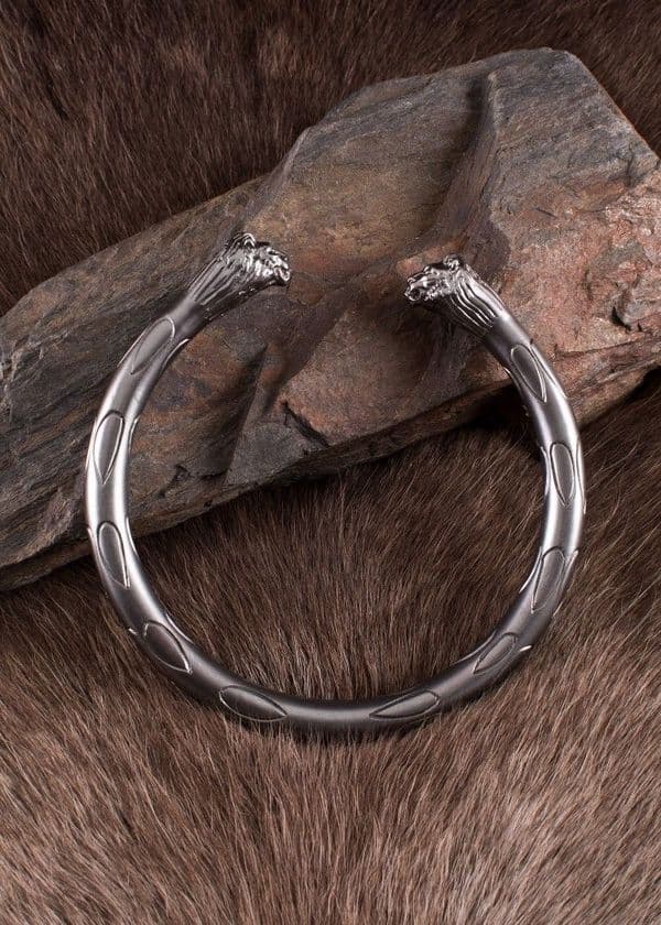 Roman Torcs with Lions Head, Tinned Brass -Pair