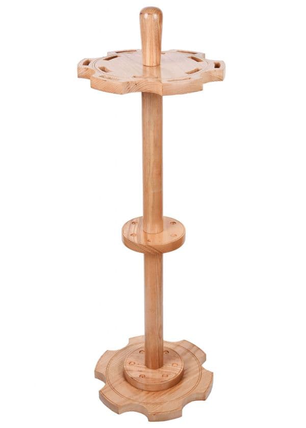 Round Wooden Sword Stand for 12 Swords or Daggers, Varnished Wood