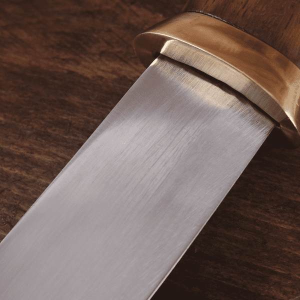 Seax Knife with Carbon Steel Blade and Brown Suede Sheath