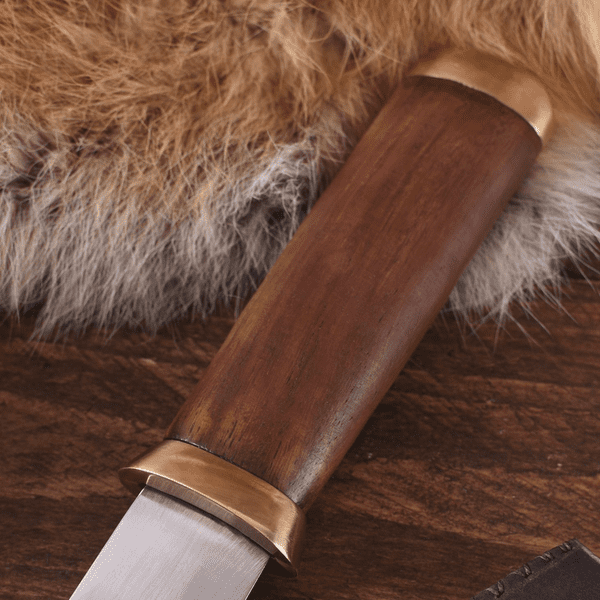 Seax Knife with Carbon Steel Blade and Brown Suede Sheath