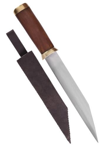 Seax Knife with Carbon Steel Blade and Brown Suede Sheath