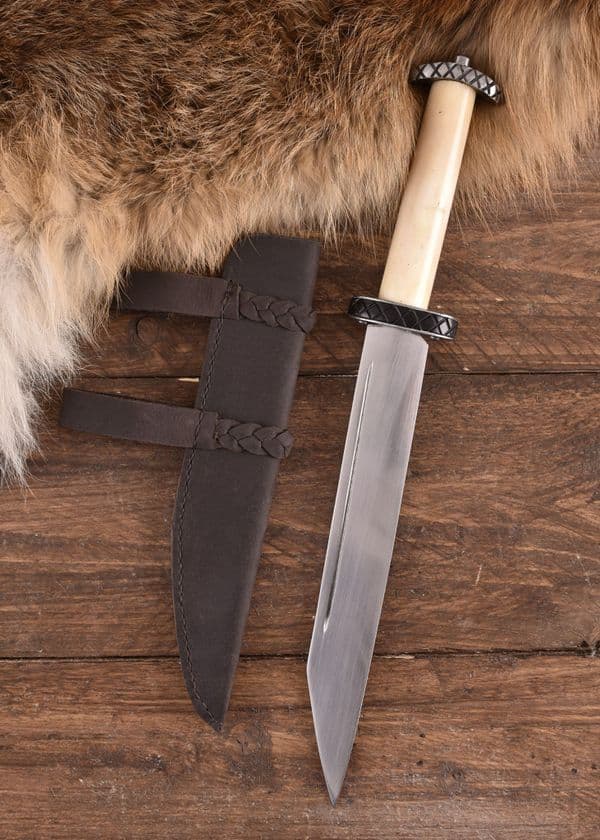 Short Seax With Bone Handle and Leather Sheath