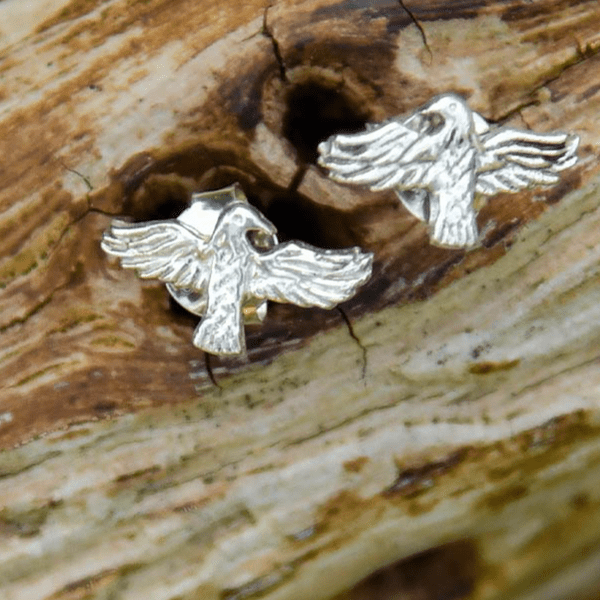 Silver Stud Earrings - Hugin and Munin