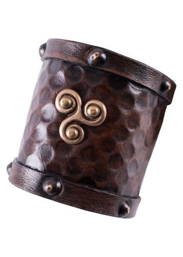 Small Leather Wrist Guard with Celtic Triskelion