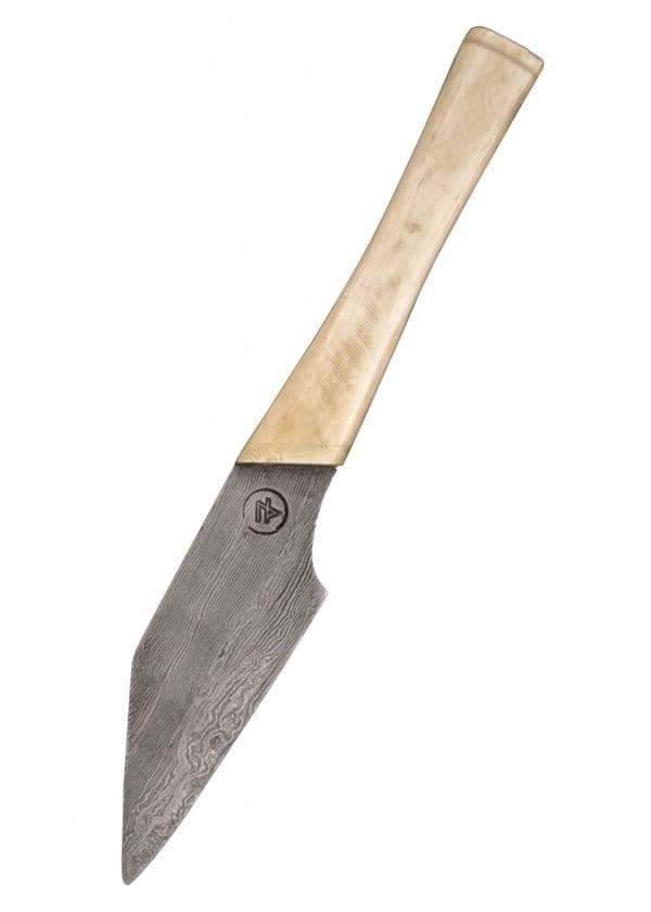 Small Seax Knife, Damascus Steel Blade and Scabbard