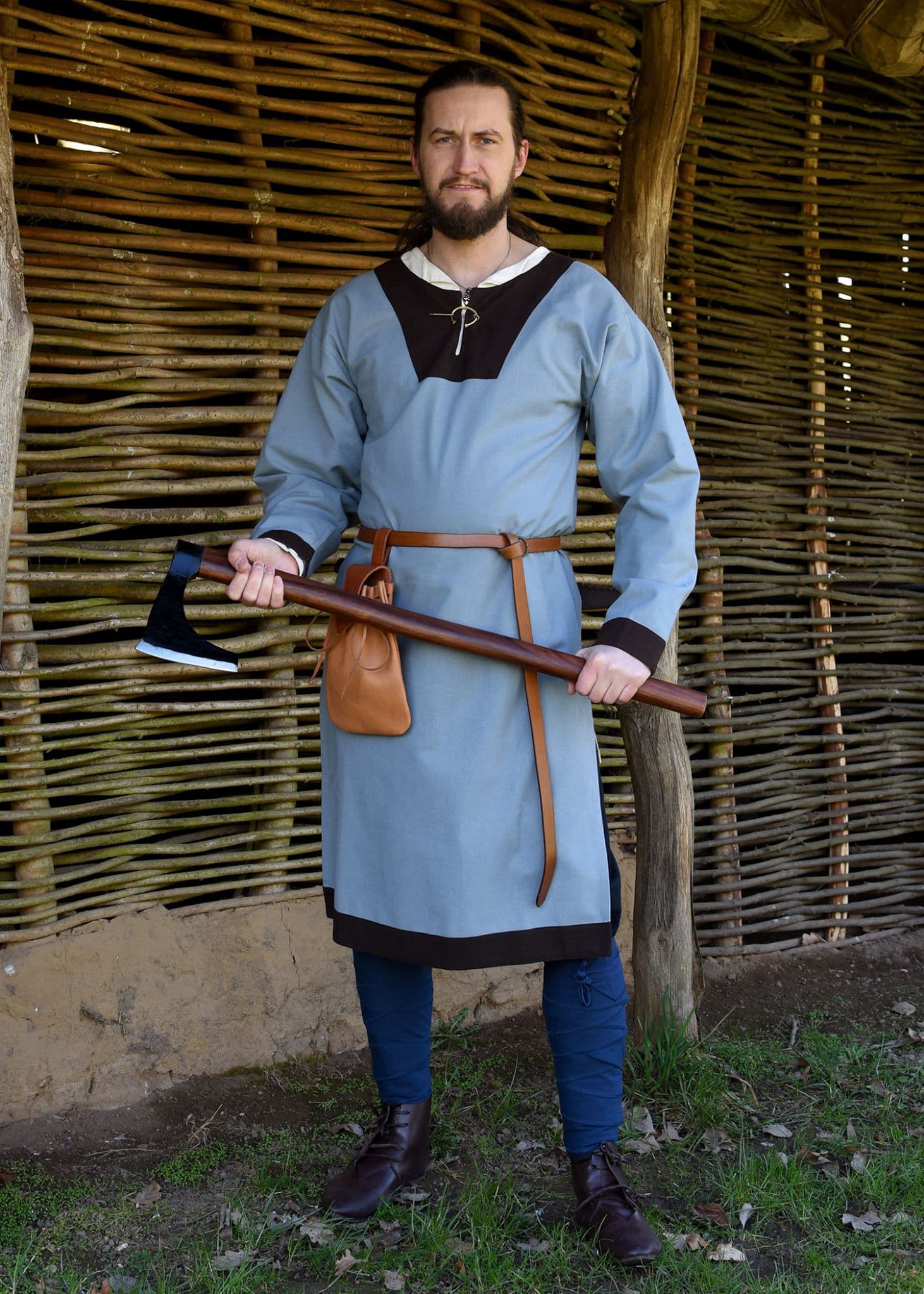 Tunic-Blue-Grey with Brown Edging
