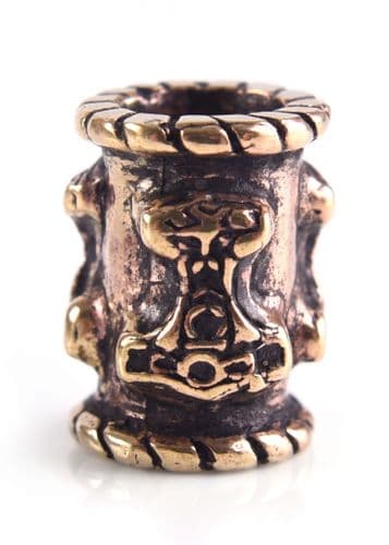 Viking Beard Bead/Hair Bead, Thor's Hammer, Bronze