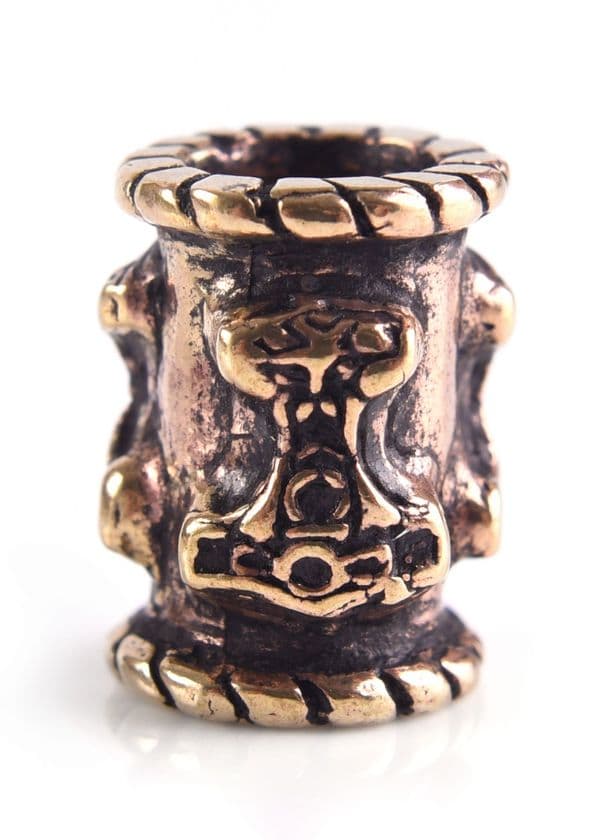 Viking Beard Bead/Hair Bead, Thor's Hammer, Bronze