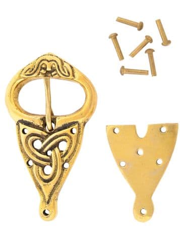 Viking Belt Buckle with Rivets, Brass