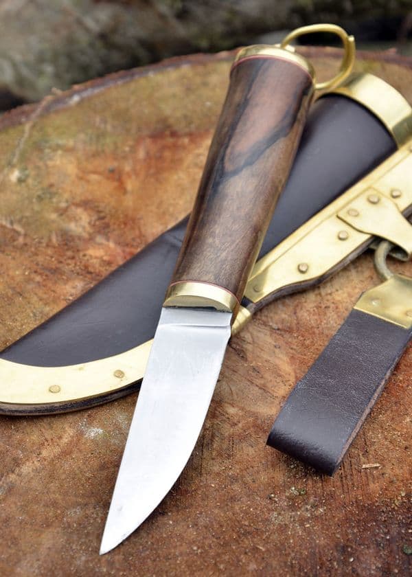 Viking Knife with Walnut Grip and Leather Sheath