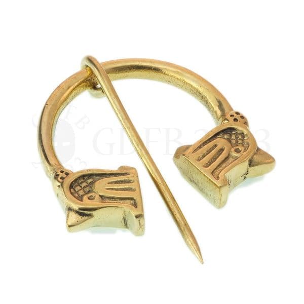Viking Penannular Brooch, Brass with Two Dragons Heads