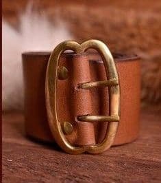 Wide Leather Belt 5.5cm with Brass Buckle 135cm long Brown