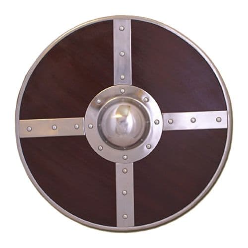 Wooden Round Shield with Steel Boss and Fittings