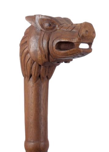 Wooden Stick With Viking Wolf Head