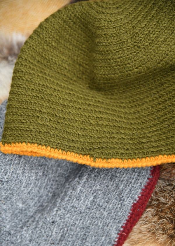 Wool Cap Crocheted -Green with Yellow Trim