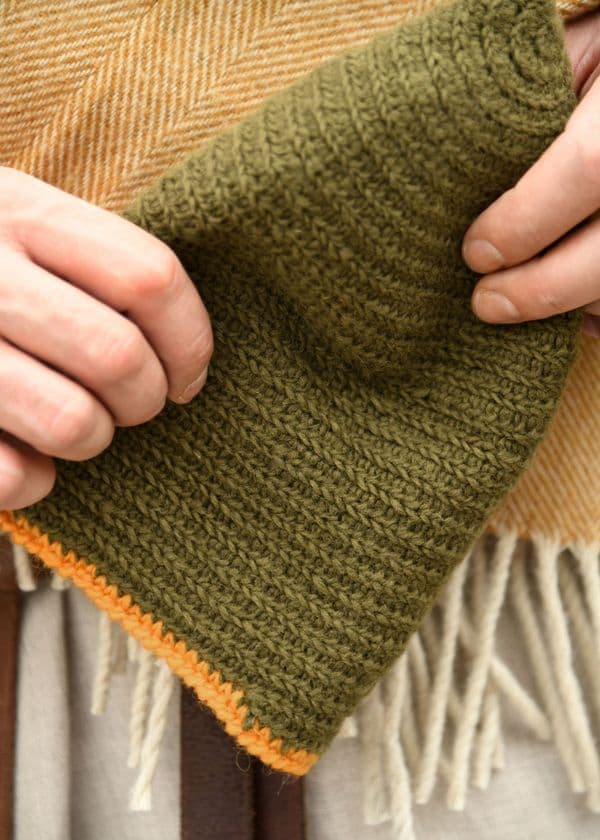 Wool Cap Crocheted -Green with Yellow Trim