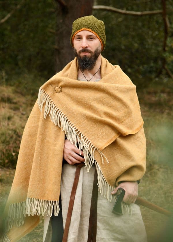 Wool Cap Crocheted -Green with Yellow Trim