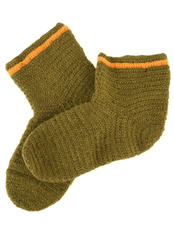 Wool Socks -Crocheted, Green-Yellow