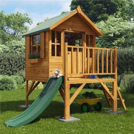 Henham Playhouse - Jumbo Kids Wooden Playhouse with Porch and Slide