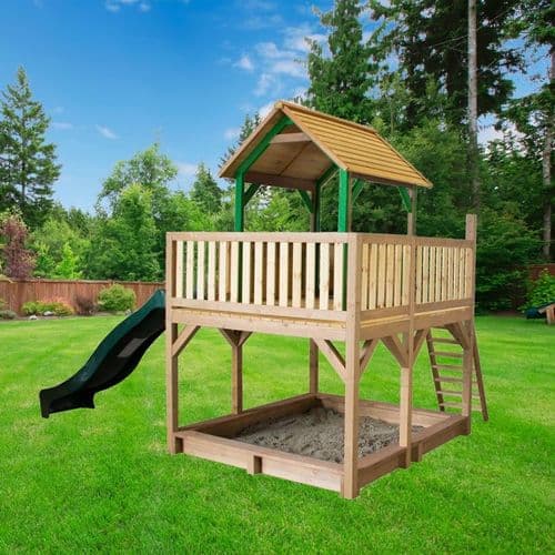 Jumbo Jungle Lookout Playhouse With Sandpit and Wavy Slide